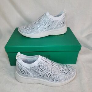 Lauren Lorraine Carry Rhinestone Women's Sneaker Silver Sparkle Bling Slip On